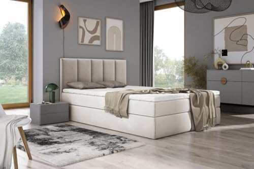 Generisch Boxpspringbett Lara - Komplett-Set mit Matratze und Topper, Polsterbett mit Zwei Bettkästen (Beige, 180x200 cm) von Generisch