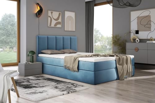 Generisch Boxpspringbett Lara - Komplett-Set mit Matratze und Topper, Polsterbett mit Zwei Bettkästen (Blau, 140x200 cm) von Generisch