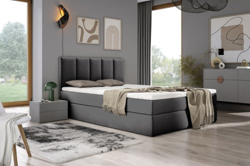 Generisch Boxpspringbett Lara - Komplett-Set mit Matratze und Topper, Polsterbett mit Zwei Bettkästen (Dunkel grau, 140x200 cm) von Generisch