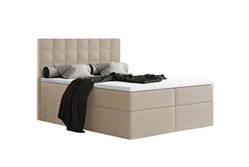 Generisch Boxspringbett MERA Bett mit Bettkästen Bonell Matratze Topper für Schlafzimmer (Beige - Aura 01, 140x200) von Generisch