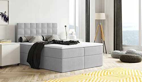 Generisch Boxspringbett MERA Doppelbett mit Bettkästen Topper (140 x 200, Hellgrau - Aura 15) von Generisch