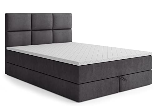 Generisch Boxspringbett RYGA II Farbwahl Topper Bettzeugbehälter (Dunkelgrau - Swing 19, 120x200) von Generisch