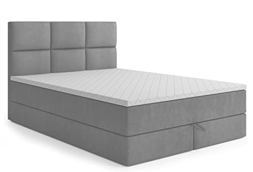 Generisch Boxspringbett RYGA II Farbwahl Topper Bettzeugbehälter (Hellgrau - Swing 16, 120x200) von Generisch