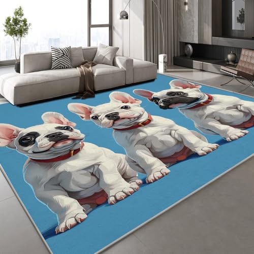 Generisch Bulldogge Tier Teppich Kinderteppich Modern 3D Niedlich Bemalt Teppich Kinderzimmer Kurzflor Teppiche rutschfeste Spielteppiche für Schlafzimmer Wohnzimmer Zimmer 150x210 cm von Generisch