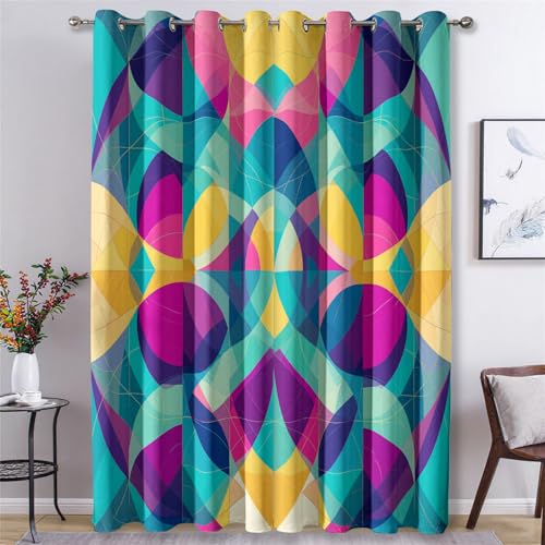 Generisch Bunt Geometrie Vorhänge Wohnzimmer, Verdunklungsvorhänge Moderne Abstraktion mit Ösen, Vorhang Blickdicht mit Muster, Gardinen für Wohnzimmer Deko 2er Set, H 220 X B 140 cm B-G35 von Generisch