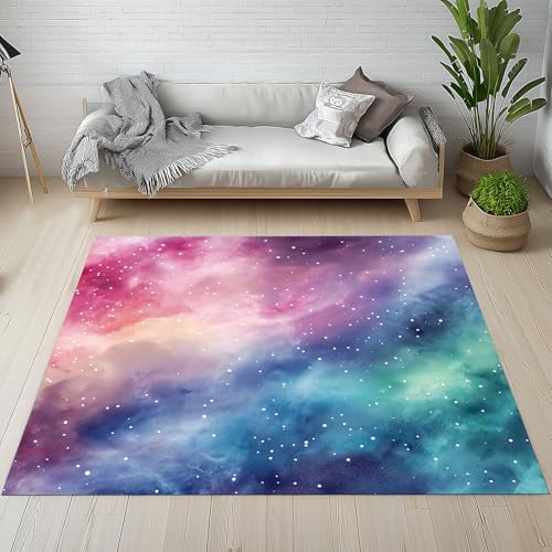 Generisch Bunt Malerei Teppich Weicher Kurzflor 200 x 290 cm Sternenhimmel Carpet rutschfest Waschbarer Teppiche für Wohnzimmer Schlafzimmer Bürostuhl Kinderzimmer von Generisch
