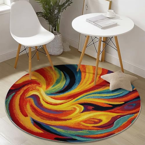 Generisch Bunt Runder Teppich 160 cm, Eingangsbereich Läufer Bunt Sandmalerei Textur, Muster Kleiner Runder Teppich für die Küche, rutschfest & waschbar Generisch Bunt Runder Teppich 160 cm, Eingangsbereich Läufer Bunt Sandmalerei Textur, Muster Kleiner Runder Teppich für die Küche, rutschfest & waschbar von Generisch