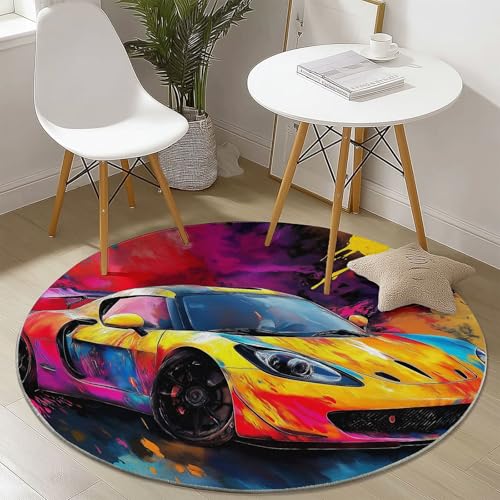 Generisch Bunt Runder Teppich Wohnzimmer 150 cm rutschfest Läufer Waschbar Teppiche Kurzflor Weich Runder Läufer Kritzel Bunt Sportwagen for Wohnzimmer Schlafzimmer Studie Heimbüro Generisch Bunt Runder Teppich Wohnzimmer 150 cm rutschfest Läufer Waschbar Teppiche Kurzflor Weich Runder Läufer Kritzel Bunt Sportwagen for Wohnzimmer Schlafzimmer Studie Heimbüro von Generisch