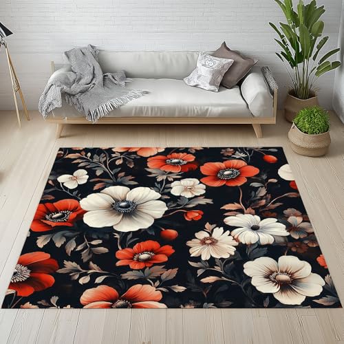 Generisch Bunt Vintage Blumen Teppich Wohnzimmer Waschbarer rutschfest 140 x 200 cm Blumenmuster Pflanze Carpet Weiche Kurzflor Tppiche für Kinderzimmer Schlafzimmer Esszimmer Bettvorleger von Generisch