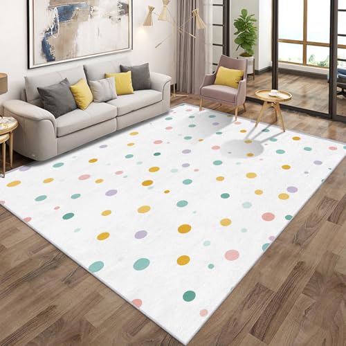 Generisch Bunte Punkte Teppich Wohnzimmer 240x340, Kurzflor Teppich Schlafzimmer Tupfen Kreise Geometrisch Kinder Wohnzimmerteppich Groß, Weich Flanell - Antirutsch Carpet H-4 von Generisch