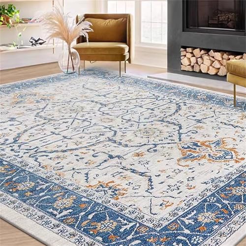 Generisch Carpet Store Teppich Blauer Druck kleine Pflanze Blumen pflegeleicht rutschfest Kinder Teppiche blau Schlafzimmer mit Küchen Läufer 180X280CM von Generisch