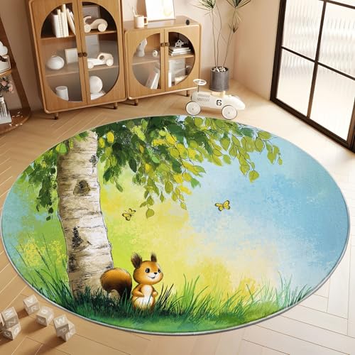 Generisch Cartoon-Birke Eichhörnchen Runder Teppich Flauschig Waschbar - 80 cm Komfort Super Weich Runder Teppich Grün, für Arbeitszimmer Büro Wohnzimmer Esszimmer Schlafzimmer Generisch Cartoon-Birke Eichhörnchen Runder Teppich Flauschig Waschbar - 80 cm Komfort Super Weich Runder Teppich Grün, für Arbeitszimmer Büro Wohnzimmer Esszimmer Schlafzimmer von Generisch