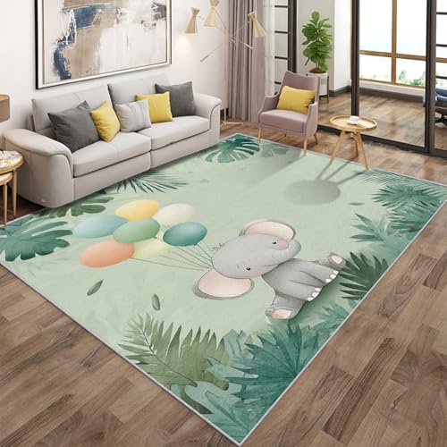 Generisch Cartoon Elefant Teppich Wohnzimmer 200x230, Kurzflor Teppich Schlafzimmer Niedlich Tier Kinder Wohnzimmerteppich Groß, Weich Flanell - Antirutsch Carpet H-3 von Generisch