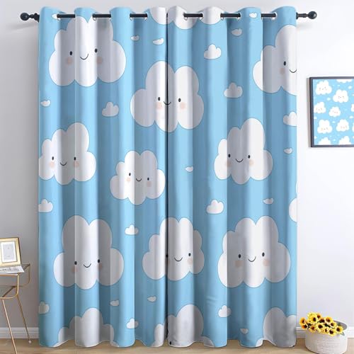 Generisch Cartoon-Wolken Vorhänge 3D Drucken Wohnzimmer Gardinen Verdunkelungsvorhänge 2er Set, Vorhang Blickdicht Wärmeisolierend Gardine mit Ösen Schlafzimmer Deko 2 x H214 x B91.5 cm von Generisch