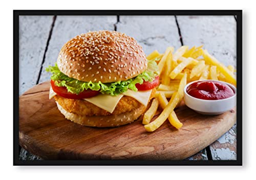 Generisch Chickenburger Pommes, Poster im Bilderrahmen / Format: 100x70cm / Kunstdruck gerahmt von Generisch