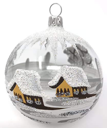 Generisch Christbaumkugel Midi Glas-Kugel Weihnachtskugel Baumbehang Handarbeit Lauscha, transparent - Weiss von Generisch
