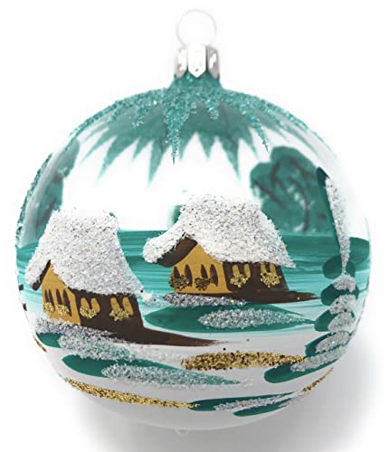Generisch Christbaumkugel Midi Glas-Kugel Weihnachtskugel Baumbehang Handarbeit Lauscha, transparent - dunkelgrün von Generisch