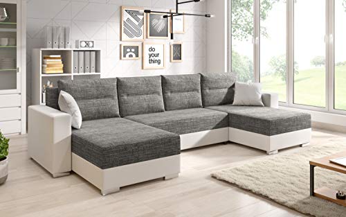 Generisch Clara U-Form Wohnlandschaft mit Schlaffunktion Couchgarnitur Sofa in Kunstleder oder Stoff schwarz grau (Clara_U_ek26/berlin01) von Generisch