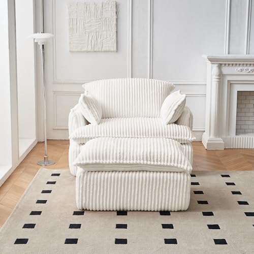 Generisch Umwandelbarer Kompressionssofa-Sessel, Einzelsofa mit Fußhocker, weiches und bequemes Wickelsofa, Sofa mit Armlehnenkissen (Beige) von Generisch