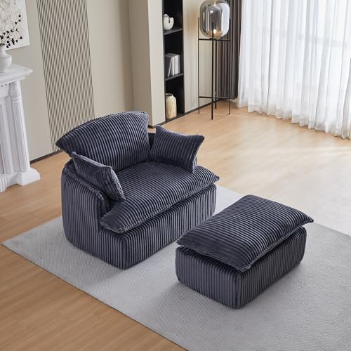 Generisch Umwandelbarer Kompressionssofa-Sessel, Einzelsofa mit Fußhocker, weiches und bequemes Wickelsofa, Sofa mit Armlehnenkissen (Hellbraun) von Generisch