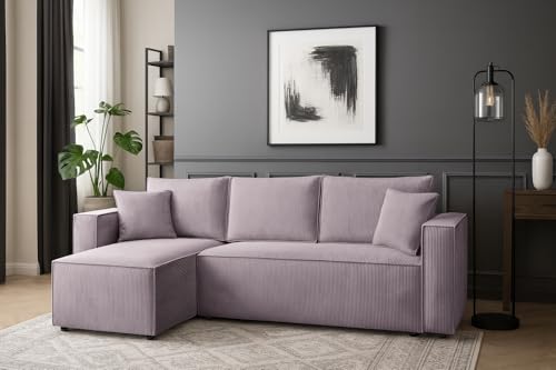 Generisch Couchgarnitur Eckcouch Capri L-Form, Schlaffunktion, Cord Stoff, Poso 07 Bettkasten und Seitenlehnen von Generisch
