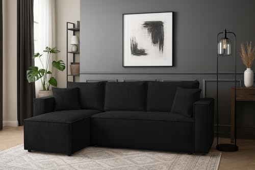 Generisch Couchgarnitur Eckcouch Capri L-Form, Schlaffunktion, Cord Stoff, Poso 15 Bettkasten und Seitenlehnen von Generisch