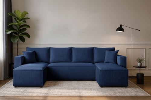 Generisch Couchgarnitur Eckcouch Capri U-Form, Schlaffunktion, Cord Stoff, Poso 09 Bettkasten und Seitenlehnen von Generisch