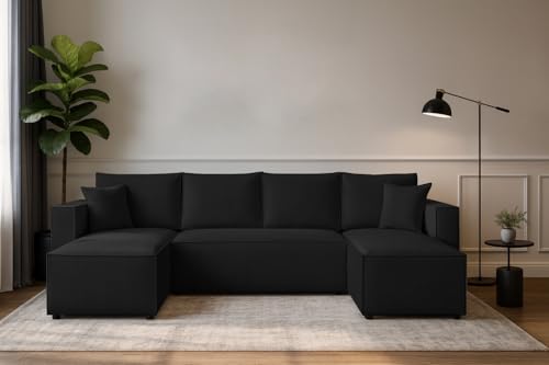Generisch Couchgarnitur Eckcouch Capri U-Form, Schlaffunktion, Cord Stoff, Poso 15 Bettkasten und Seitenlehnen von Generisch