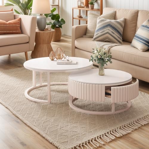Generisch Couchtisch Rund Marmor 2er Set mit Stauraum, Modern Metallrahmen für Wohnzimmer und Schlafzimmer, Einfacher Aufbau Generisch Couchtisch Rund Marmor 2er Set mit Stauraum, Modern Metallrahmen für Wohnzimmer und Schlafzimmer, Einfacher Aufbau von Generisch