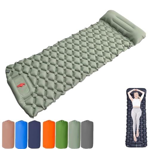 Generisch Coziya Matelas, 5cm Ultralight Inflatable Camping Mattress, Inflatable Sleeping Pad with Built-in Pillow, Camping Mattress, Sleeping Pad for Backpacking, Hiking, and Travel (Grass Green) von Generisch