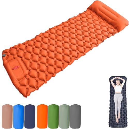 Generisch Coziya Matelas, 5cm Ultralight Inflatable Camping Mattress, Inflatable Sleeping Pad with Built-in Pillow, Camping Mattress, Sleeping Pad for Backpacking, Hiking, and Travel (Orange) von Generisch