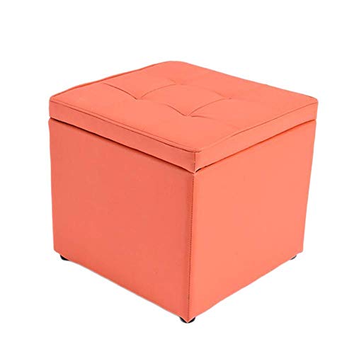 Generisch Cube Storage Ottoman,Leder Fußstütze Hocker Sitz Spielzeugkiste Couchtisch Massivholz Schuhe Hocker Fußhocker Multifunktional-Orange 40x40x40cm(16x16x16inch) von Generisch