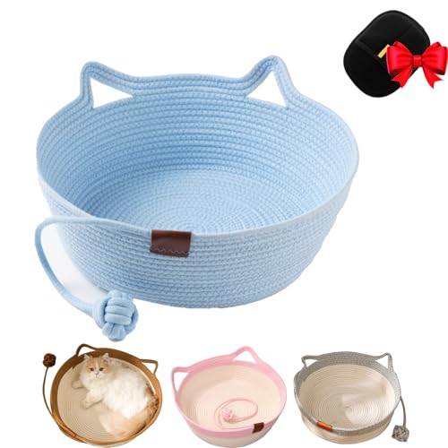 Generisch Cutypet Cat Basket, Cutypet Woven Rope Cat Basket, Handwoven Breathable Dual Scratching Pad with Toy Tail for Cats and Dog (Blue,48 * 15cm) von Generisch