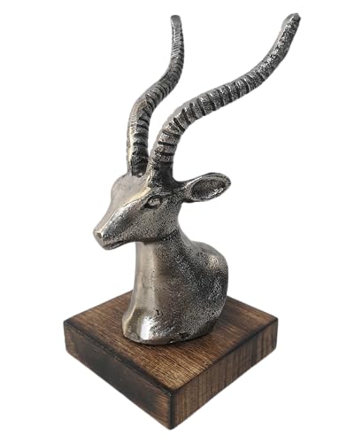 Generisch Deko Figur Gazelle Antilope Hirsch Metall Silber Holz Afrika Skulptur Statue -2 von Generisch