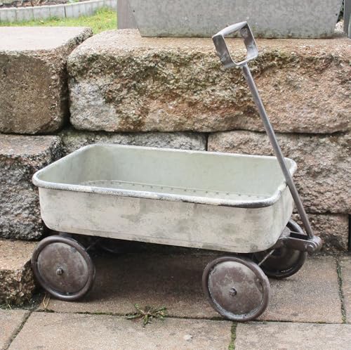 Generisch Deko Handwagen Karren bepflanzbar Pflanztopf Pflanzschale Metall 42x23,5x44 cm(LxBxH) Vintagelook Übertöpfe Blumenübertopf Gartendeko Pflanzkarren von Generisch