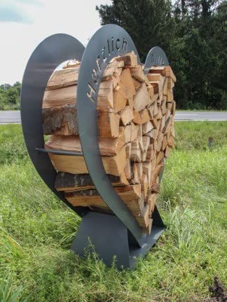 Generisch Deko Holzaufbewahrung Regal Herz Design Kaminholz (anthrazit) von Generisch