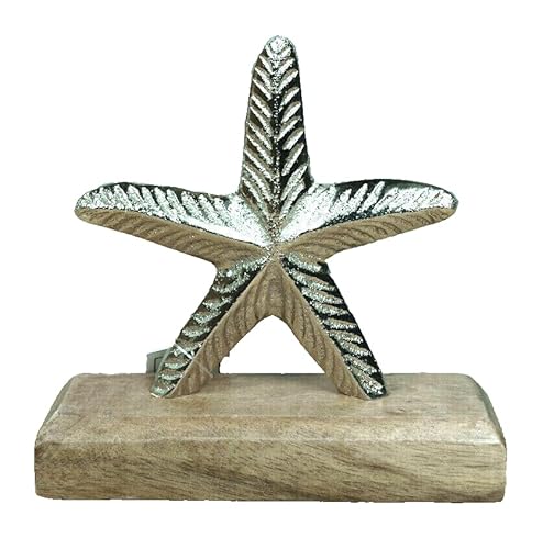 Generisch Deko Seestern auf Sockel Metall Mangoholz Maritime Dekoration Höhe 12,5 cm Badezimmerdeko von Generisch