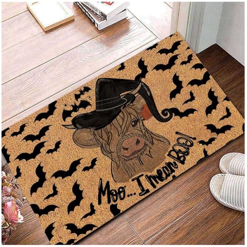 Generisch Deko Teppich Bad, Velvet Teppich Halloween Kuh Blume Türvorleger Anti-Rutsch Flur Bad Absorbierend Weich Deko (Khaki) von Generisch