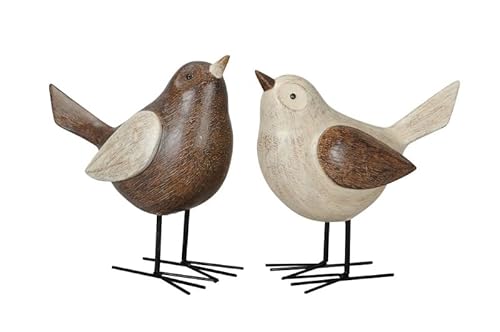 Generisch Dekofigur 2er Set Vögel Vogel beig-braun Landhausdeko 18 cm hoch Figur Tiere Polyresin im Vintagelook von Generisch