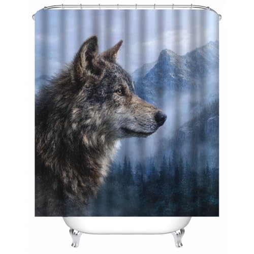 Generisch Der Wolf Duschvorhänge Bad Waschbar 3D Druck Badvorhang Polyester-Stoff Wasserdicht Duschvorhang Für Badewanne Mit 12 Kunststoffhaken Duschvorhang 240X200Cm von Generisch