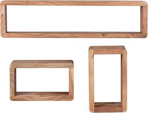 Generisch Design Wandregal 3er Set Massiv Holzregale Landhausstil, Rustikales Wandregal-Set Holz, Hängeregal Viereckig Echtholz, Wand-Regale, Hängend Würfel, Regal Wandkästen Eckig von Generisch