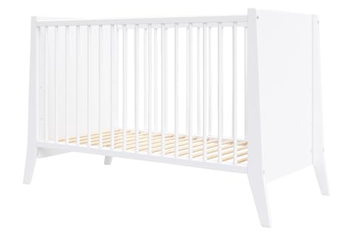 Generisch Designer Babybett Kleinkindbett Cosmo 3 Fach höhenverstellbar mit DREI herausnehmbaren Latten 60x120cm (Weiß) von Generisch