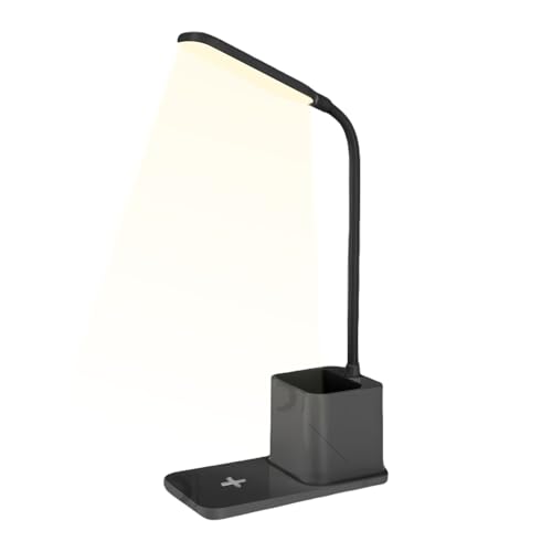 Generisch Dimmschreibtischlampe | Tischleuchte mit kabelloser Ladestation,Augenschonende Beleuchtung Helligkeitsstufen Stiftehalter Tischleuchte Für Arbeitszimmer Büro Schlafzimmer von Generisch
