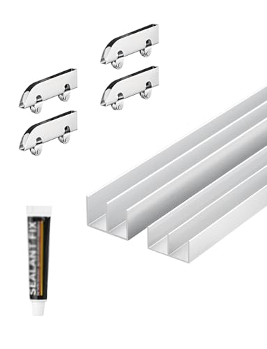 Generisch Doppelschienen-Schiebetür-Hardware-Kit, versteckte Schiebetürschiene und Rollen for Glastüren in Küche und Wohnzimmer, Silber(200cm) von Generisch