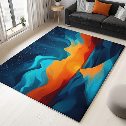 Generisch Dunkelblau Teppich Digitale Malerei Abstrakte Wellen Wohnzimmer Teppich 140 x 200 cm rutschfest Flanell Teppiche, für Flur Schlafzimmer Küche Korridor Wohnkultur Fußmatte von Generisch