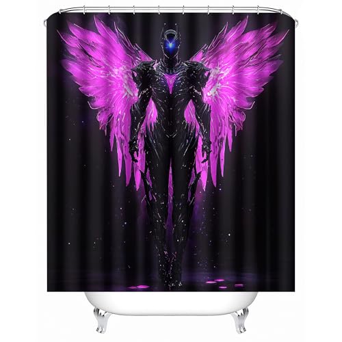 Generisch Duschvorhang Anti Schimmel 180x200 cm 3D Motiv Wasserdicht Shower Curtain Engelsflügel Anime Zeichentrick Badewanne Vorhang Polyester mit 12 Haken von Generisch