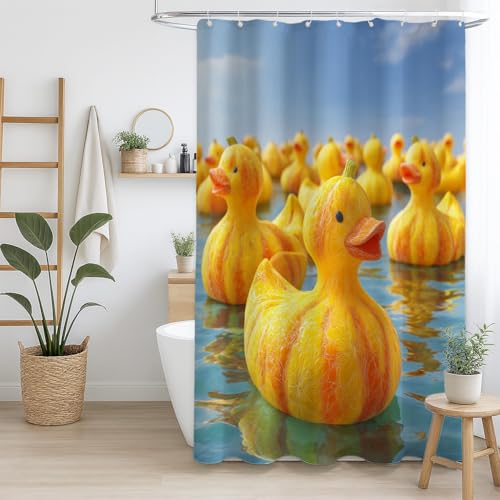 Generisch Duschvorhang Leichtgewichtig Polyester für Badezimmer Blau Gelb Ente Kürbis süß,180 x 200cm（71" x 79"） von Generisch