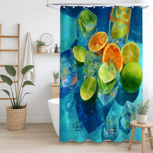 Generisch Duschvorhang Leichtgewichtig Polyester für Badezimmer Blau Grün Illustration Obst realistisch,300 x 200cm（118" x 79"） von Generisch