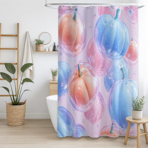 Generisch Duschvorhang Schnelltrocknend Polyester für Badezimmer Rosa Blau Kürbis Fantasie Ästhetik,180 x 200cm（71" x 79"） von Generisch
