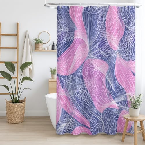 Generisch Duschvorhang Schnelltrocknend Polyester für Badezimmer Rosa Blau Linien Ästhetik Dekoration,90 x 180cm（35" x 71"） von Generisch